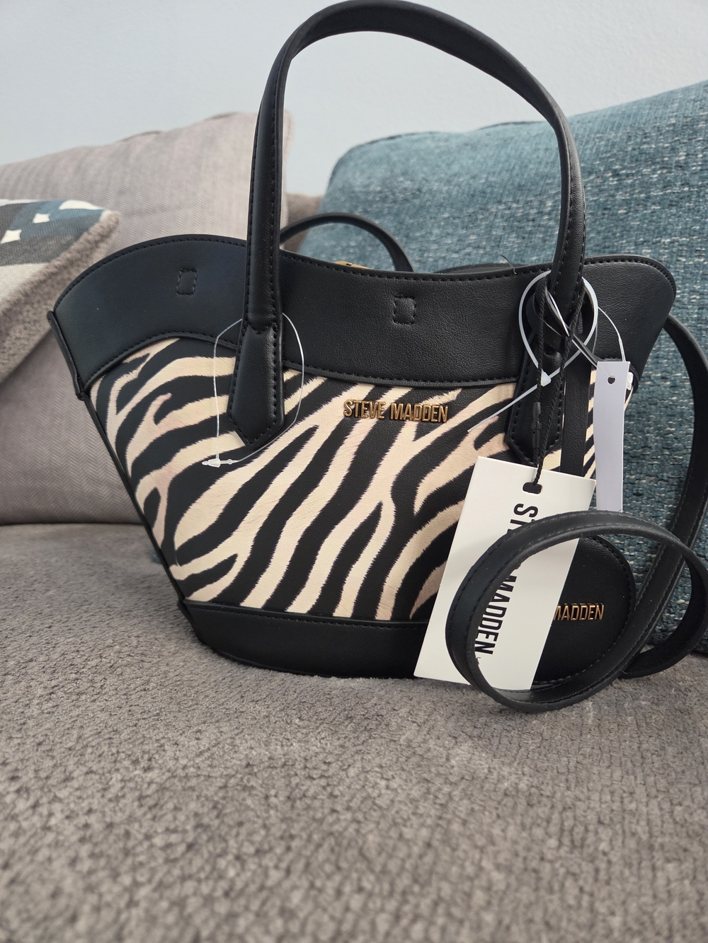 Steve Madden Black & Cream Zebra-Print Mini Bag